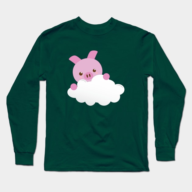 Cut Baby Pig on a Cloud Long Sleeve T-Shirt by Zennic Designs